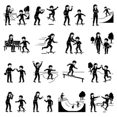 Obraz premium Family skateboarding activities flat design vector illustration
