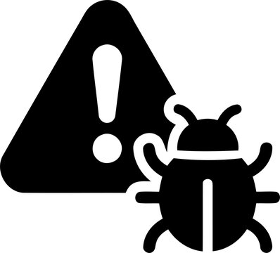 Software bug alert icon with warning triangle isolated on transparent background