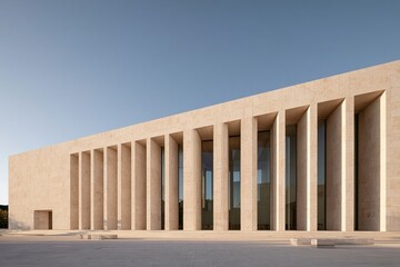 Fototapeta premium Modern Pale Stone Building with Deep Recessed Bays