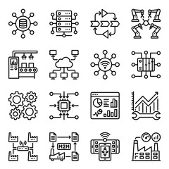 Industry 4.0 Icons: Automation, Data, AI, IoT, Robotics © Nur
