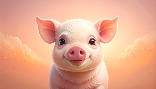 Cute Pink Piglet Portrait