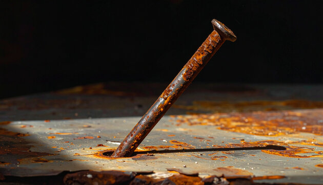 Rusty Nail on Metal Surface