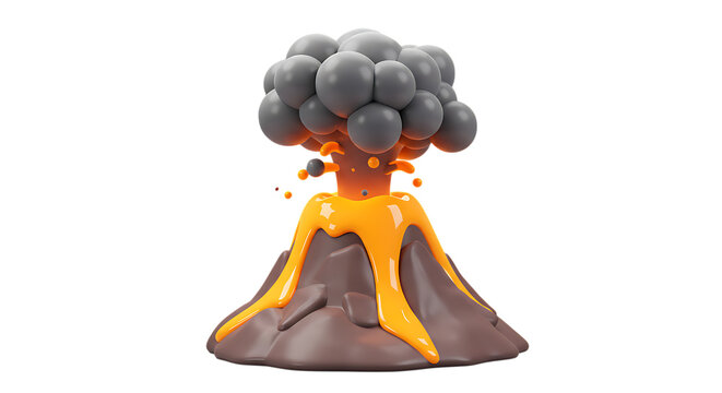 3d icon of stylized volcano erupting with molten lava and dark smoke isolated on transparent background