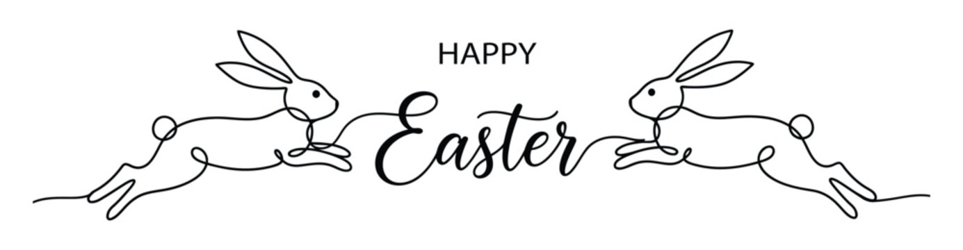Black and white holiday graphic featuring a cute bunny rabbit pair with elegant hand lettering typography art