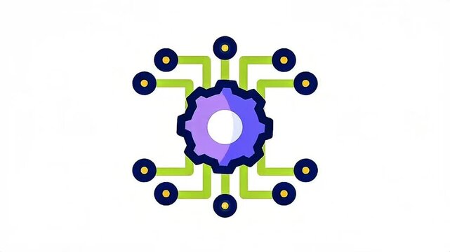 Digital Technology System Integration Network Icon. Automation, Process, Connectivity, AI, Machine Learning, Data Concept.