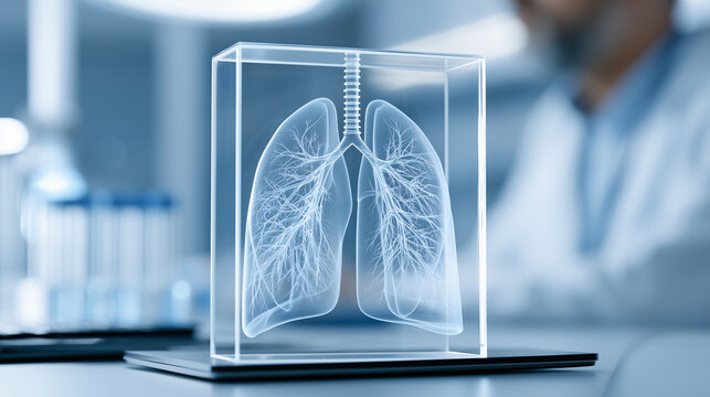 Detailed anatomical model of human lungs in a medical research laboratory.