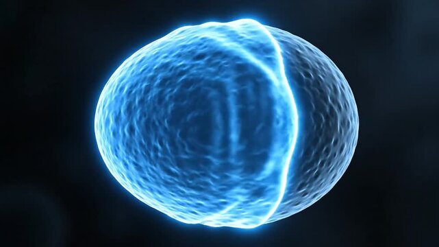 Microscopic view of human egg activation with a blue calcium wave spreading after fertilization