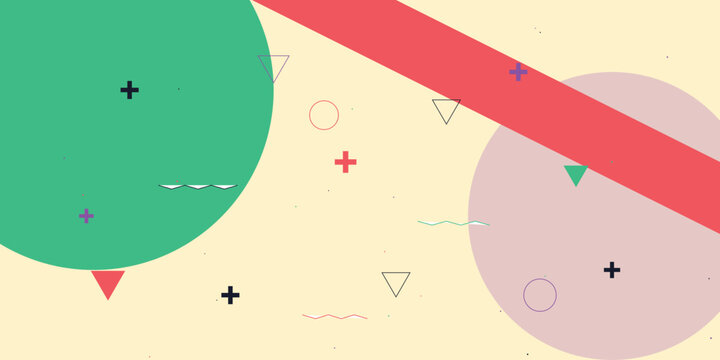 Abstract colorful geometric background with circles stripes and memphis pattern vector