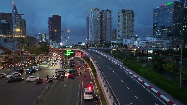 Vo Van Kiet Boulevard at Dusk in Ho Chi Minh City, Vietnam