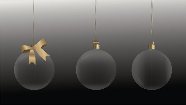 3D Black Christmas Bauble Set with Gold Ribbon and Hanging Ornaments