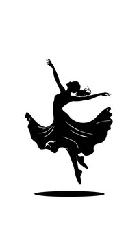 Elegant silhouette of a female performer in dynamic dance, showcasing artistic movement and joyful expression