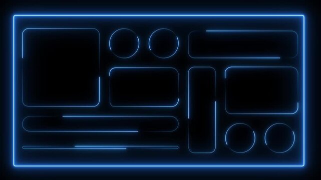 neon tool box . UI UX light frame rounded square and circle elements with a glow stroke. Collection design widget for smartphone neon animation 4k motion video.