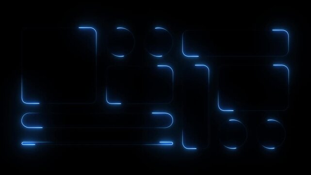 neon tool box . UI UX light frame rounded square and circle elements with a glow stroke. Collection design widget for smartphone neon animation 4k motion video.