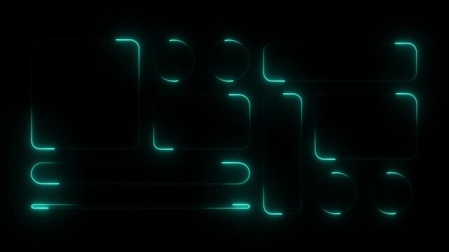 neon tool box . UI UX light frame rounded square and circle elements with a glow stroke. Collection design widget for smartphone neon animation 4k motion video.