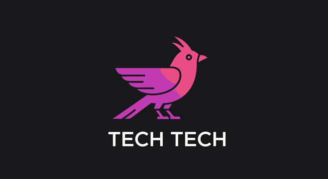Modern abstract bird logo with gradient colors on dark background