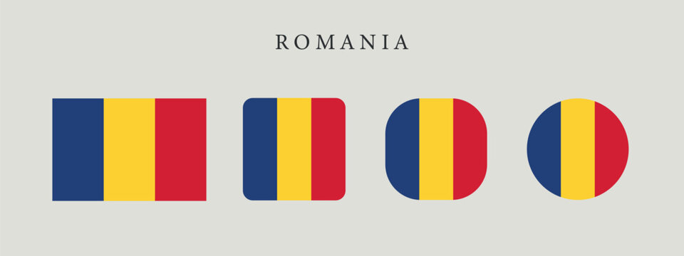 Romania national flag set in original proportion and different shapes styles. Official Romanian symbol vector collection