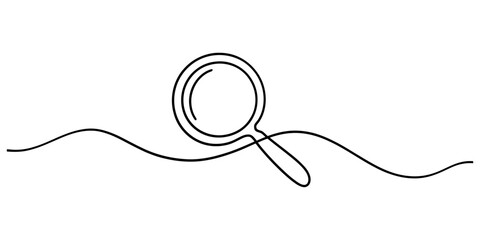 Obraz premium Continuous single line drawing of a magnifying glass tool symbol