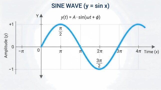 Mathematical sine wave graph plotting trigonometric function on coordinate axis system