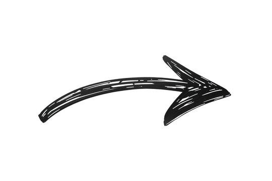 Hand drawn black curved arrow pointing right