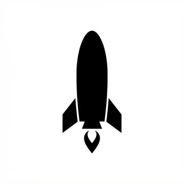 Rocket silhouette icon on white background. Black space ship symbol for startup launch.