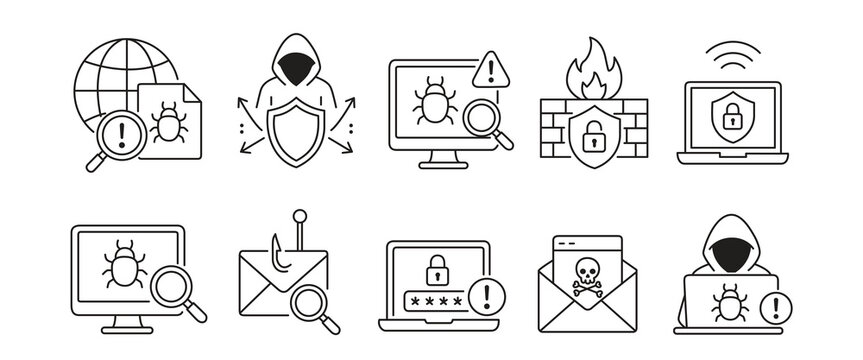 cybersecurity threat analysis icon line style editable stroke