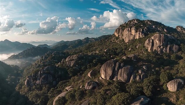 Aerial beautiful view of rocky hill mountain, Southern India.
