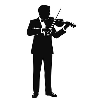 Silhouette of a male violinist in a tuxedo playing the violin