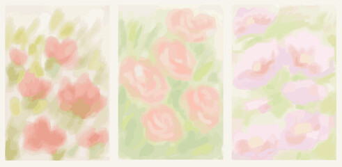 Obraz premium Abstract summer, autumn or spring garden or wild flowers set. Summer botanical wall art, banner, poster or placard with soft pastel drawings. Watercolor flower aesthetic for greeting wedding card.