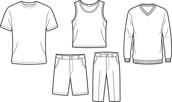 Black and white line of three tshirts with sleeves and necklines t-shirt collar fabric