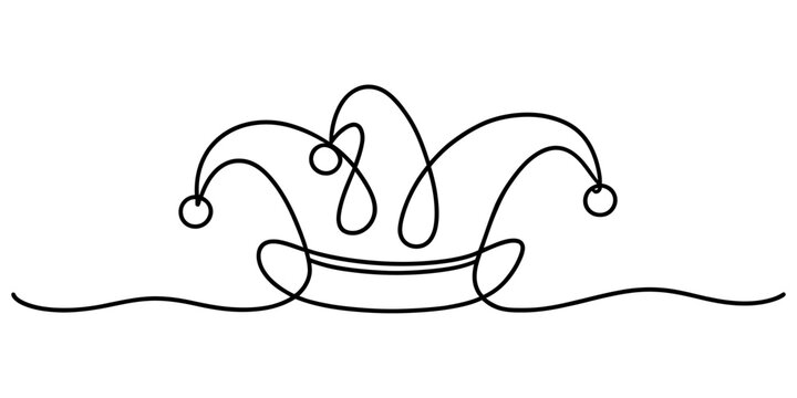 Jester hat icon drawn in a single continuous black line art style
