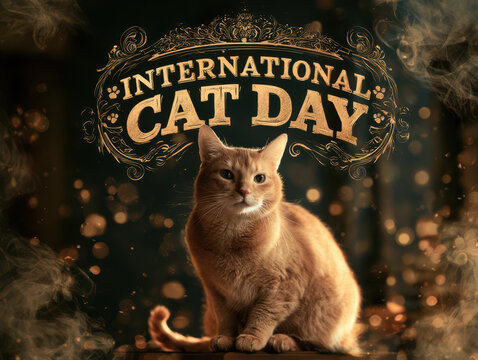 Glamorous Golden Tabby Cat in Vintage Holiday Portrait Luxurious Purr Festive