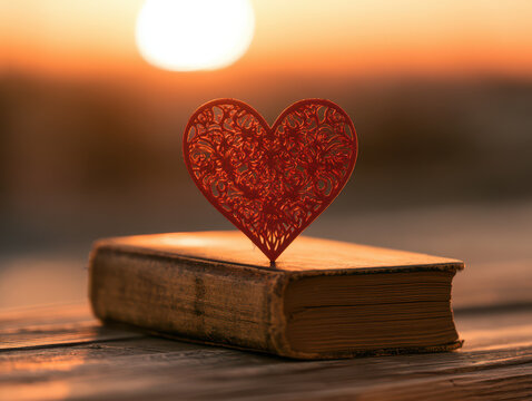 Golden Horizon Love A Vintage Book Glows with Sunset Sparkles by the Sea