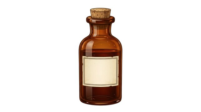 Glass bottle with cork and blank label liquid contents