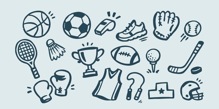 Sports Equipment Doodle Vector Set Illustration