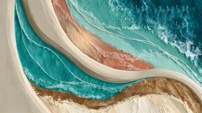 Turquoise ocean resin texture background with sandy marble waves and premium coastal style for luxury branding and wall art.


