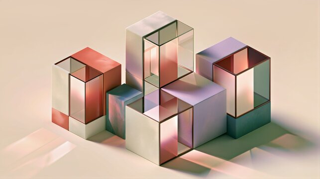 Pastel translucent glass block composition on soft beige background with elegant reflections for modern branding and packaging design.

