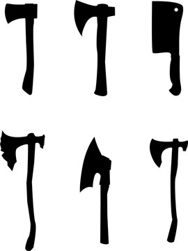Set of axe silhouettes, collection of axe