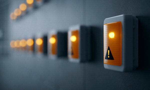 Row of Warning Lights on Control Panel, Safety Alert, Industrial Concept