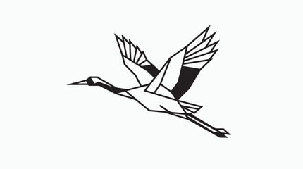 Fototapeta premium Geometric Crane Flying, Origami Style, Minimalist Bird Icon, Abstract Wildlife Art, Black and White Vector