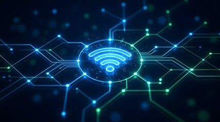Obraz premium Glowing WiFi Symbol in Connected Network for Wireless Communication and Internet Technology