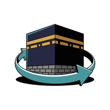 Kaaba cube symbol with rotation arrow for pilgrimage concepts