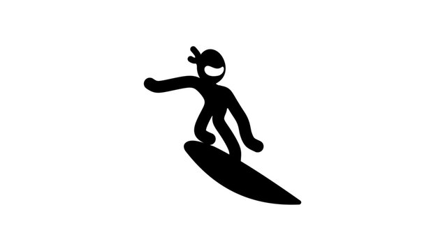 Ninja Surfing, black isolated vector silhouette