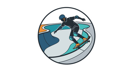Skateboarder in Concrete Bowl Badge Design © Yanto Suris