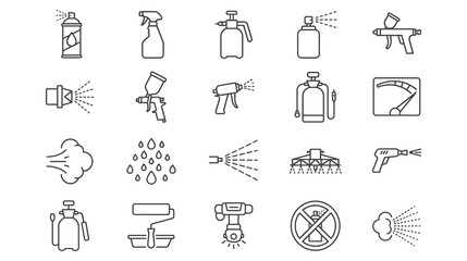 Obraz premium Spray line icon set contains editable stroke paint aerosols.