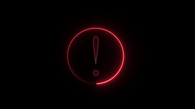 A glowing red neon exclamation mark icon animation on a black background.