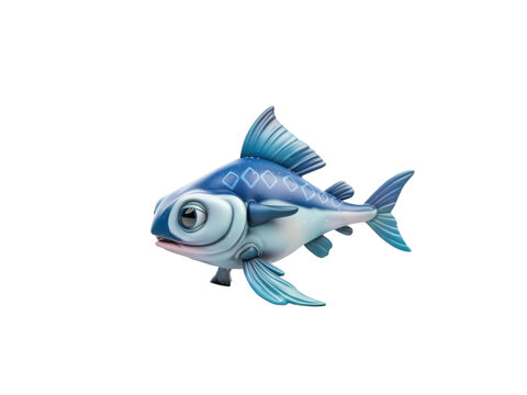 A cute stylized blue fish character with large eyes on white background
