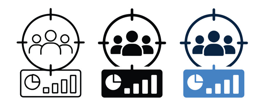 Target audience and market segmentation icon set vector illustration | Consumer targeting and analytics symbol collection | Marketing flat vector graphic