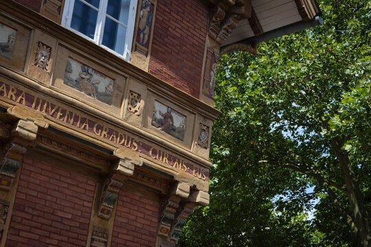 Scenes and buildings at the historic old town of Alfeld Germany. Decorative woodcarving.