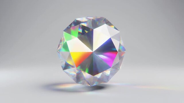 Abstract Prism Diamond Gemstone Rotating with Rainbow Light Dispersion
