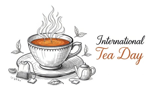 International Tea Day cup with tea leaves